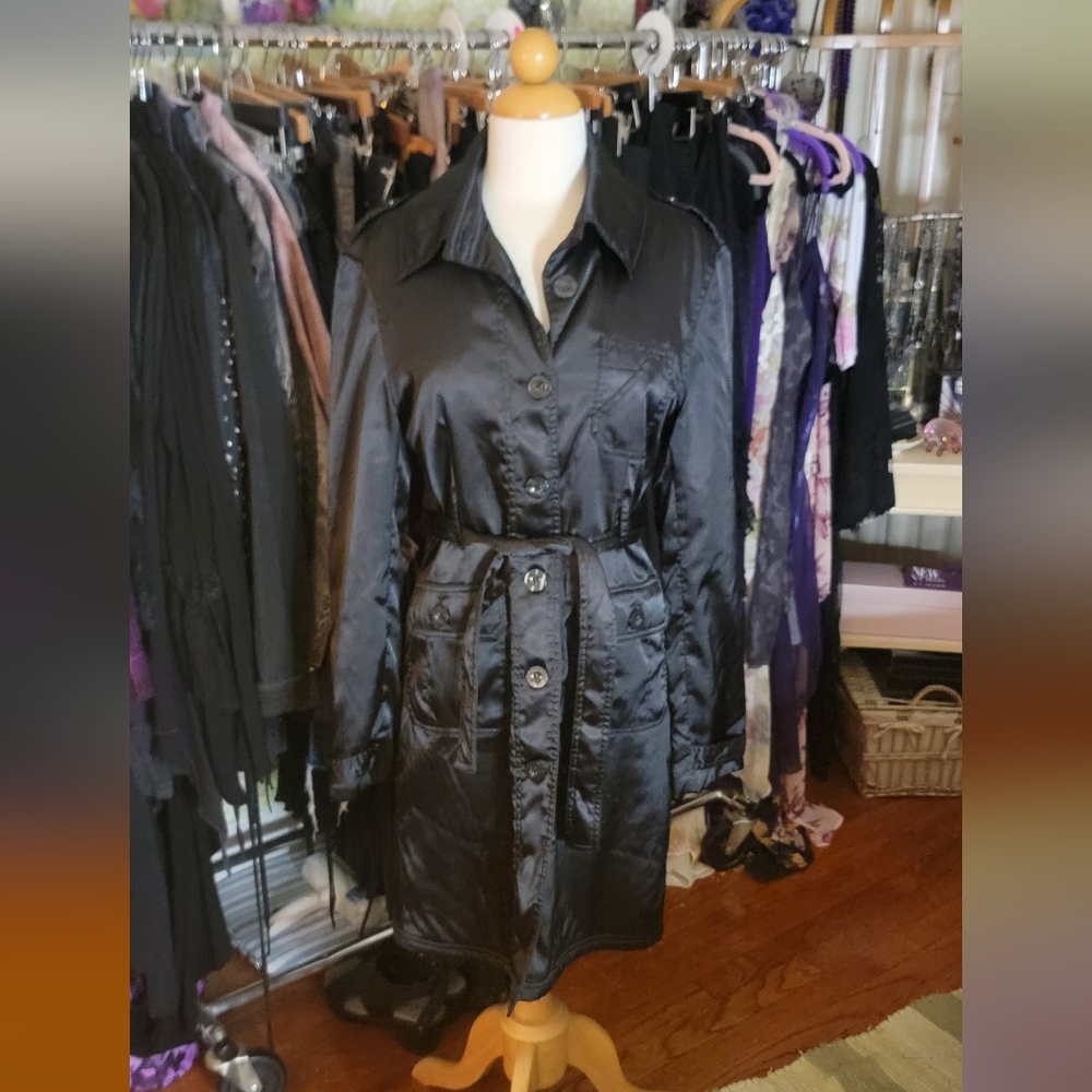y2k black satin trenchcoat